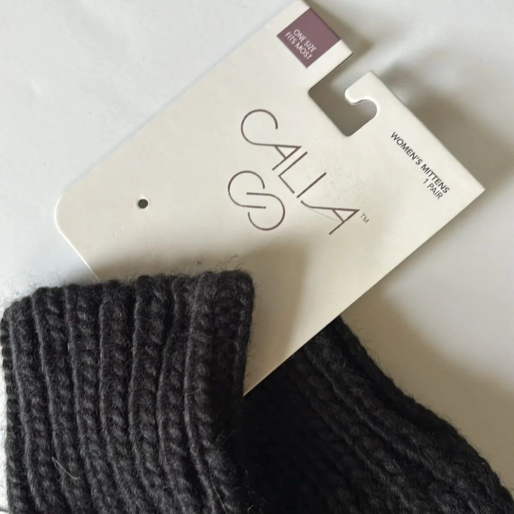 CALIA Women’s Black Cable Knit Pop Top Mittens